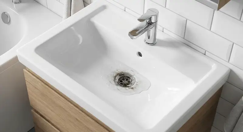 Verstopte wastafel met stilstaand water
